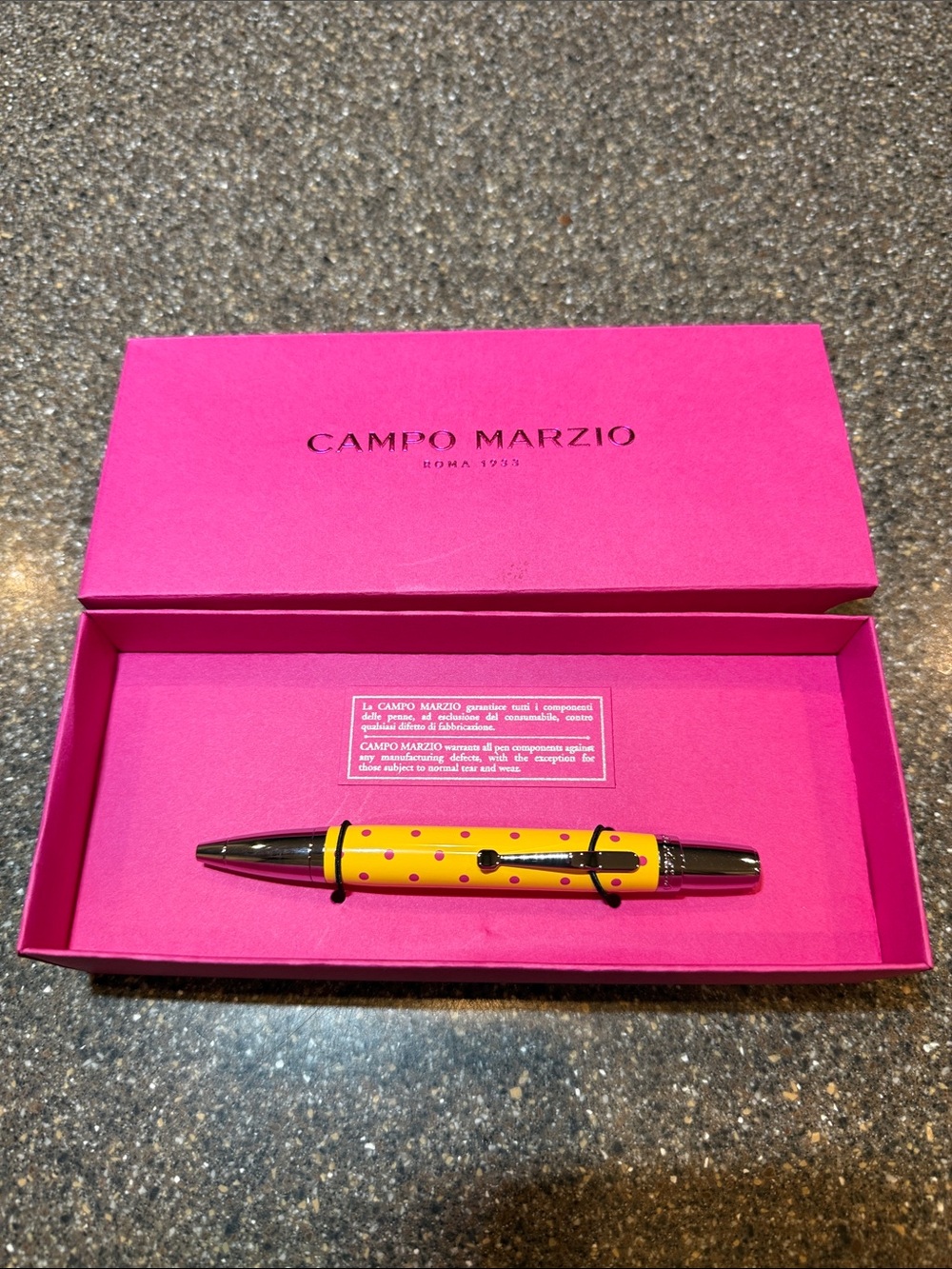 Campo Marzio Mipo Yellow Polka Dot Ballpoint Pen with Pink Gift Box